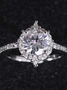 1入組時尚圓形戒指,訂婚/婚禮戒指適用於新娘 - 銀色 - 查看 2