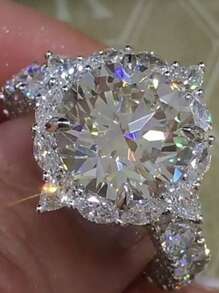 1入組時尚圓形戒指,訂婚/婚禮戒指適用於新娘 - 銀色 - 查看 1