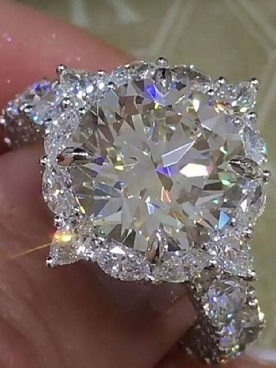 1入組時尚圓形戒指,訂婚/婚禮戒指適用於新娘 - 銀色 - 查看 1