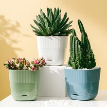 Nordic Style Plastic Flower Pot With Tray For Succulents, Snake Plants And Aloe Vera - Green - View 1