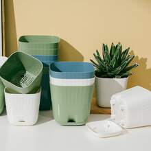 Nordic Style Plastic Flower Pot With Tray For Succulents, Snake Plants And Aloe Vera - Green - View 3