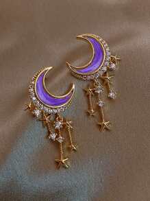 1pair Multicolor Purple Moon Shaped Tassel Earrings