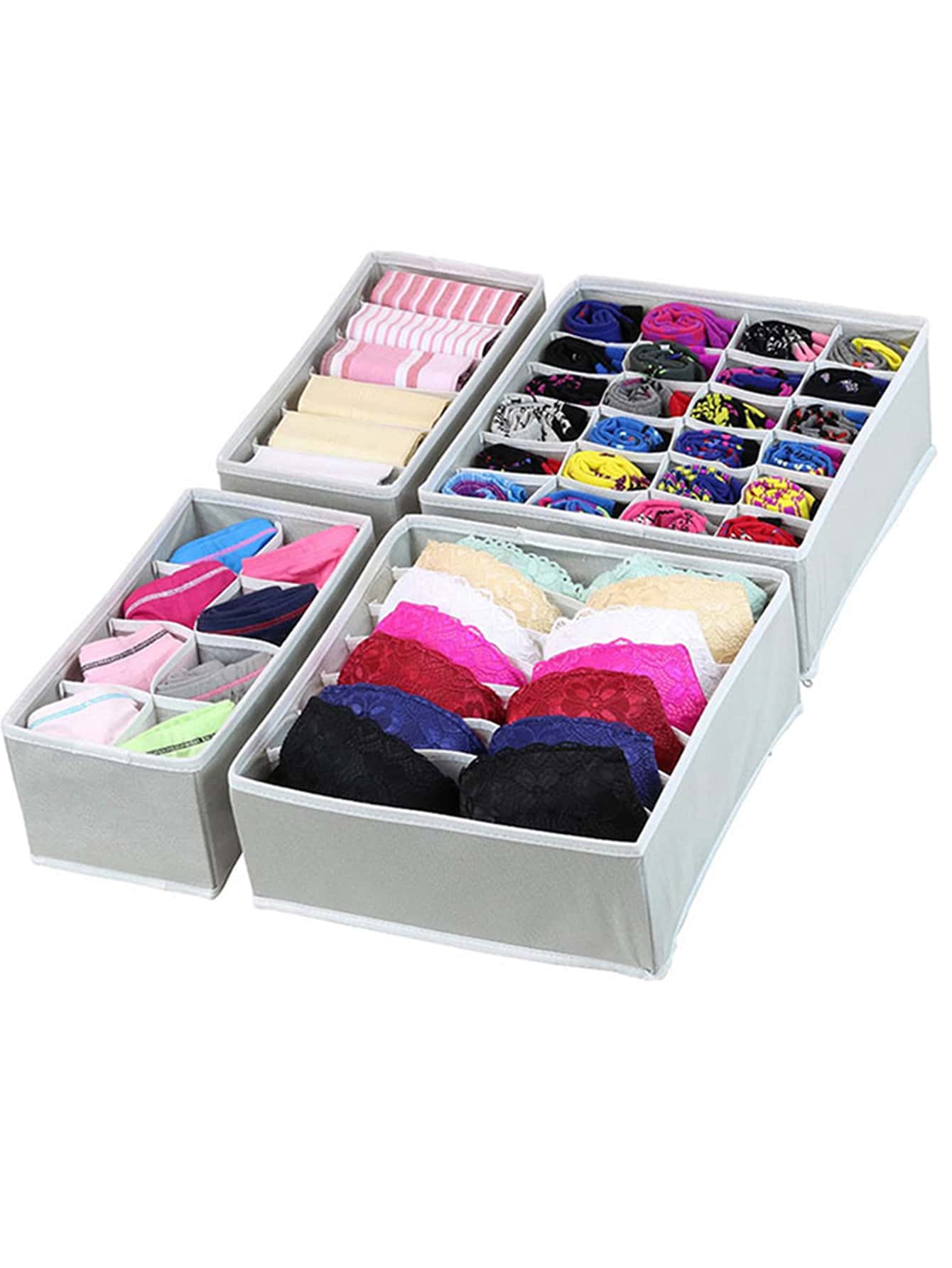 折疊式衣櫃整理器內褲和襪子收納盒衣櫃衣服內衣收納抽屜 - 灰色 - 查看 1