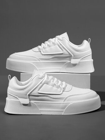 Men's White Casual Sport Sneakers, Comfortable And Breathable