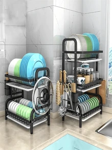 Escurridor Platos De Acero Inoxidable 3 Niveles Con Gancho - Negro - Ver 2