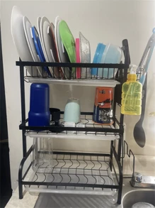 Escurridor Platos De Acero Inoxidable 3 Niveles Con Gancho - Negro - Ver 3