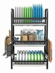 Escurridor Platos De Acero Inoxidable 3 Niveles Con Gancho - Negro - Ver 1