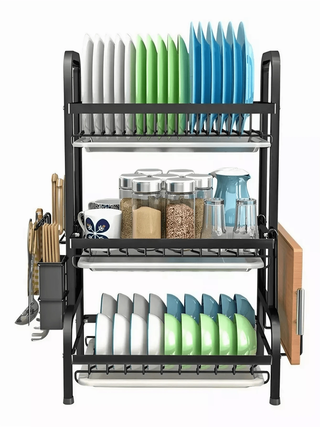 Escurridor Platos De Acero Inoxidable 3 Niveles Con Gancho - Negro - Ver 1