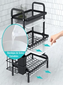 Escurridor Platos De Acero Inoxidable 3 Niveles Con Gancho - Negro - Ver 6