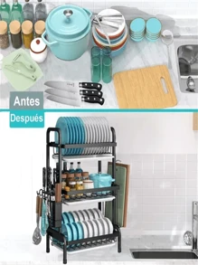 Escurridor Platos De Acero Inoxidable 3 Niveles Con Gancho - Negro - Ver 5