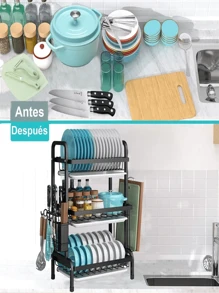 Escurridor Platos De Acero Inoxidable 3 Niveles Con Gancho - Negro - Ver 8