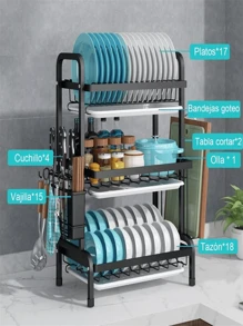 Escurridor Platos De Acero Inoxidable 3 Niveles Con Gancho - Negro - Ver 4