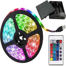 Tira de luces LED alimentadas por pilas, 5050 2 m, tira de luz LED RGB flexible que cambia de color, 60 LED 5 V alimentada por batería con controlador - Multicolor - Ver 1