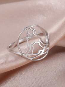 1 Miếng Thép không gỉ Của phụ nữ Đúng mốt Nhân vật Phong cách Nhỏ bé Cô gái Ngồi Hình dạng Nhẫn - Bạc - Xem 3