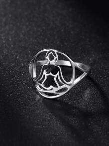 1 Miếng Thép không gỉ Của phụ nữ Đúng mốt Nhân vật Phong cách Nhỏ bé Cô gái Ngồi Hình dạng Nhẫn - Bạc - Xem 1