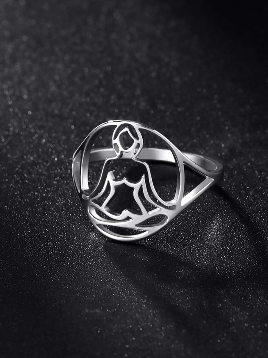 1 Miếng Thép không gỉ Của phụ nữ Đúng mốt Nhân vật Phong cách Nhỏ bé Cô gái Ngồi Hình dạng Nhẫn - Bạc - Xem 1