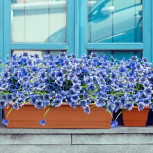 22入組人工戶外植物紫羅蘭塑料花,抗紫外線,門廊種植盆,家居花園裝飾,粉色 - 藍色 - 查看 1