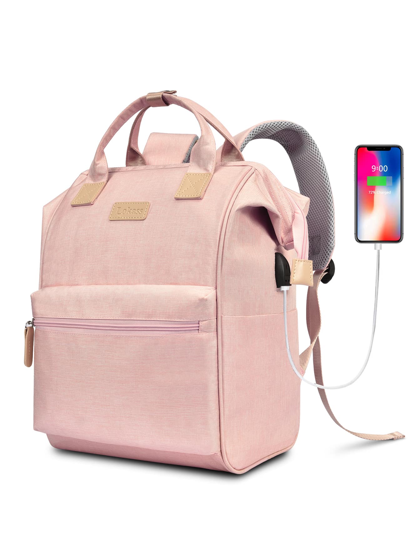 Mochila de viaje para mujer con función de carga USB para computadora portátil Mochila de viaje Mochilas Mochila para computadora portátil Mochila escolar Mochila para mujer para niña Mamá Madre Novia Regalo para Acción de Gracias Bolsas de mujer - Rosa Pálido - Ver 1