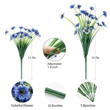 22入組人工戶外植物紫羅蘭塑料花,抗紫外線,門廊種植盆,家居花園裝飾,粉色 - 藍色 - 查看 2