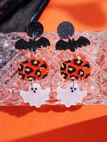 1對誇張南瓜和蝙蝠形狀亞克力懸垂耳環適合女士 - 彩色 - 查看 9