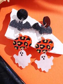 1對誇張南瓜和蝙蝠形狀亞克力懸垂耳環適合女士 - 彩色 - 查看 5