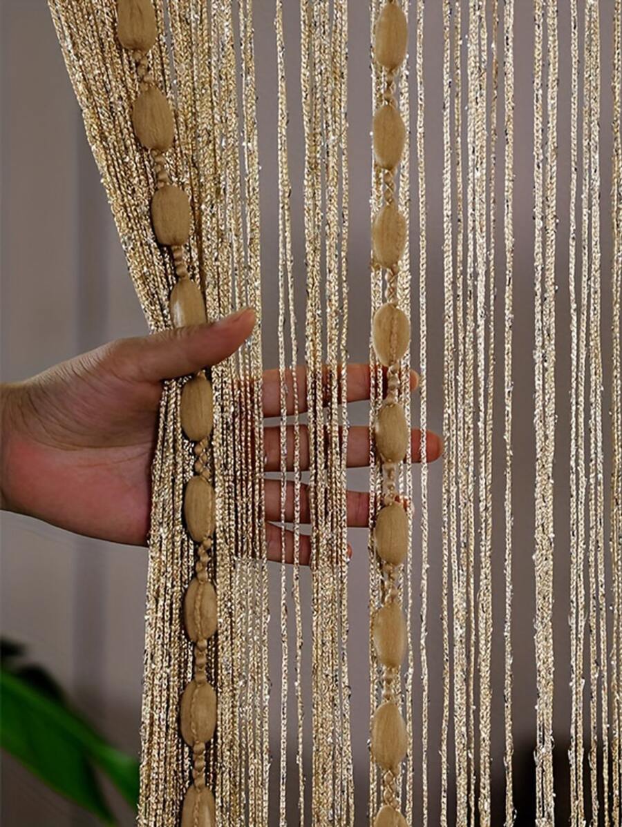 1入組珠子裝飾門簾,串珠窗簾門細繩窗簾適用於珠子懸掛家庭裝飾流蘇線窗簾 - 香檳色 - 查看 1