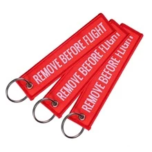 Remove Before Flight Key Chain - Red with White Letters - Silver - View 2