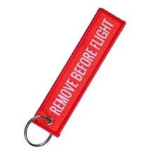 Remove Before Flight Key Chain - Red with White Letters - Silver - View 1