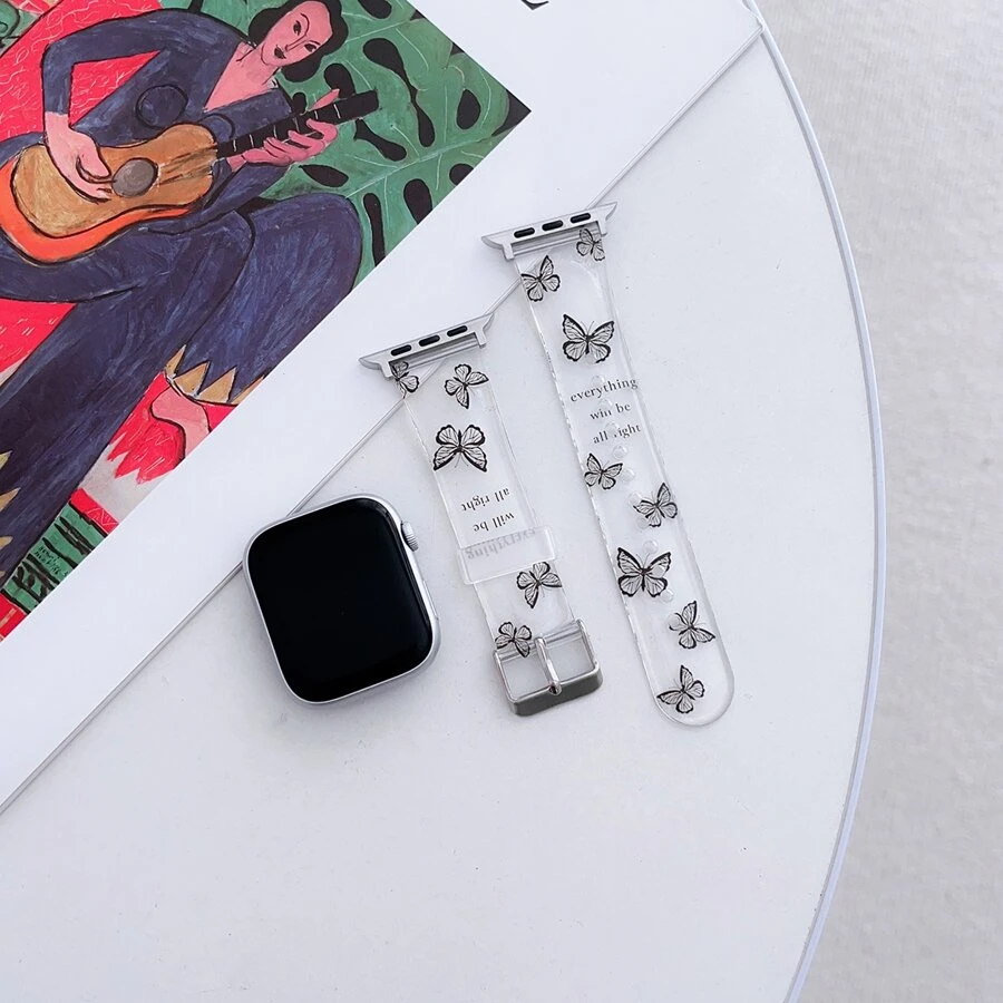 1入組蝴蝶圖案矽膠錶帶適用於Apple Watch - 黑色 - 查看 1