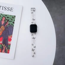 1入組蝴蝶圖案矽膠錶帶適用於Apple Watch - 黑色 - 查看 2