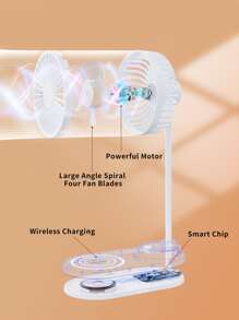 5W 4-In-1 Multifunctional Wireless Charger Fan, Suitable For QI Wireless Charging Enabled Phones And Earbuds, Compatible With IPhone 8/X/11/12/13/14/15/16 Series Phones And Earbuds - White - View 7