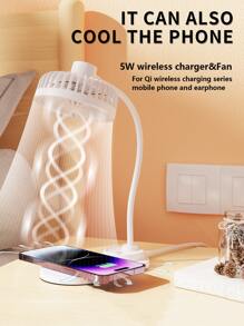 5W 4-In-1 Multifunctional Wireless Charger Fan, Suitable For QI Wireless Charging Enabled Phones And Earbuds, Compatible With IPhone 8/X/11/12/13/14/15/16 Series Phones And Earbuds - White - View 3