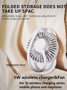 5W 4-In-1 Multifunctional Wireless Charger Fan, Suitable For QI Wireless Charging Enabled Phones And Earbuds, Compatible With IPhone 8/X/11/12/13/14/15/16 Series Phones And Earbuds - White - View 8