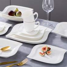 MALACASA Plates And Bowls Sets, Square Dinnerware Sets For 6 (30pcs), Porcelain Dish Set, White Dinnerware With Dinner Plates, Dessert Plates, Soup Bowls, Cups&Saucers, Ivory White, Series - Ivory White - View 4