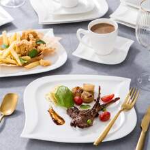 MALACASA Plates And Bowls Sets, Square Dinnerware Sets For 6 (30pcs), Porcelain Dish Set, White Dinnerware With Dinner Plates, Dessert Plates, Soup Bowls, Cups&Saucers, Ivory White, Series - Ivory White - View 6