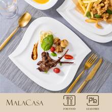 MALACASA Plates And Bowls Sets, Square Dinnerware Sets For 6 (30pcs), Porcelain Dish Set, White Dinnerware With Dinner Plates, Dessert Plates, Soup Bowls, Cups&Saucers, Ivory White, Series - Ivory White - View 3
