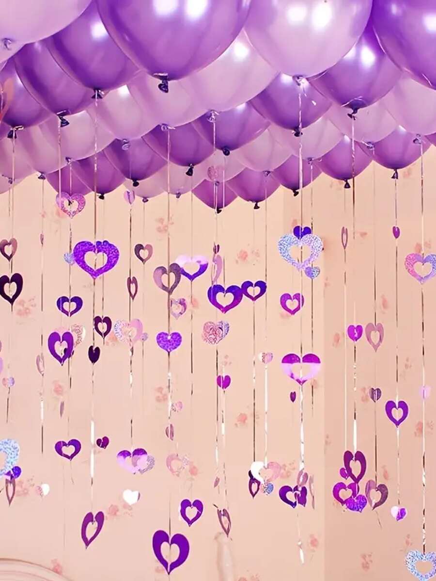 一套心形气球吊坠，气球配件，场景装饰，房间装饰，生日派对用品，主题派对装饰 - 紫色 - 查看 1
