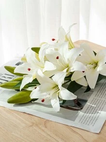 1束塑膠擬真花創意百合設計人造花束 - 白色 - 查看 3