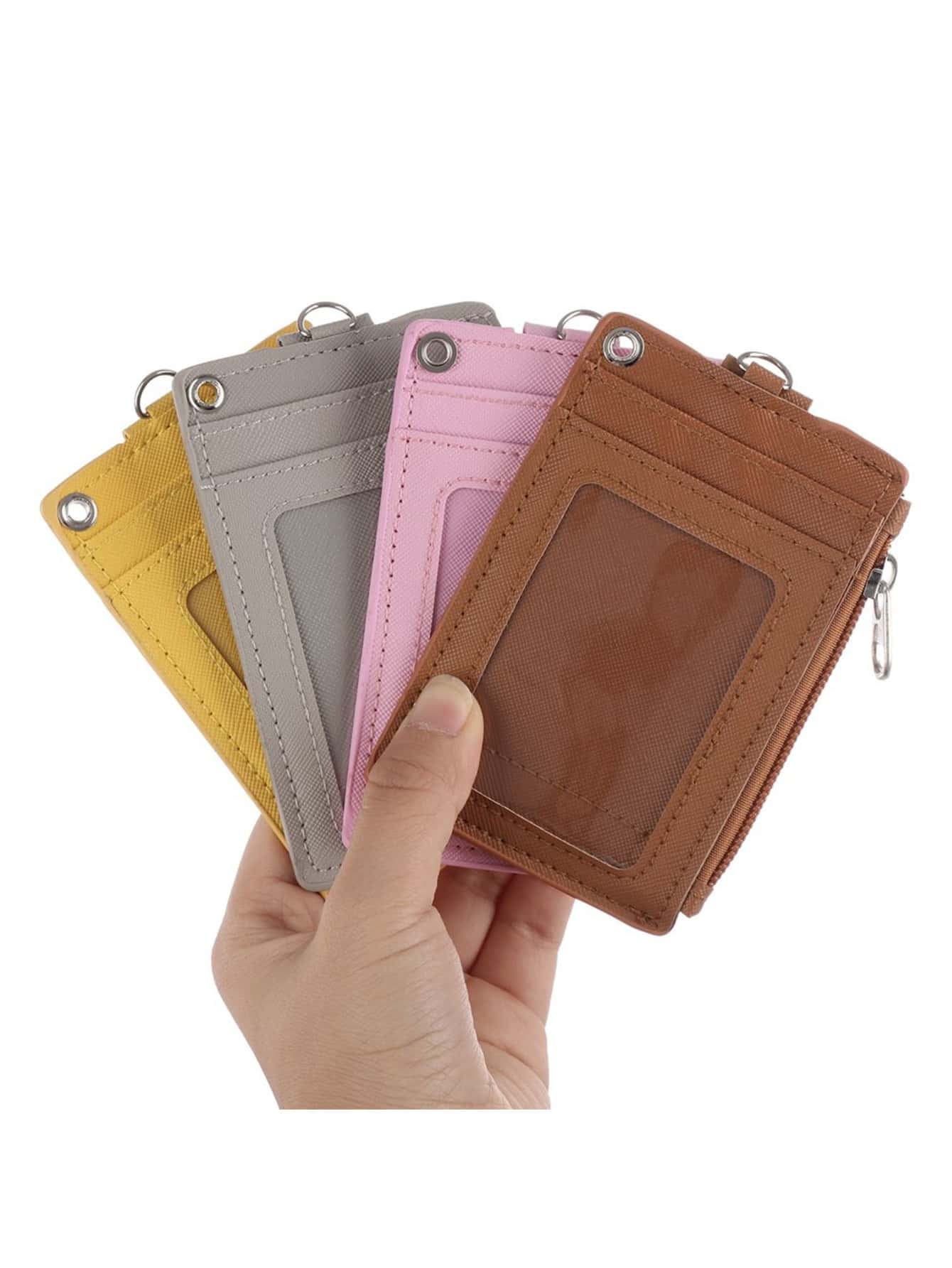 Portable Pu Leather Business Id Card Credit Badge Holder Coin Purse Wallet Key Chain - Brown - View 2