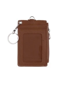 Portable Pu Leather Business Id Card Credit Badge Holder Coin Purse Wallet Key Chain - Brown - View 1