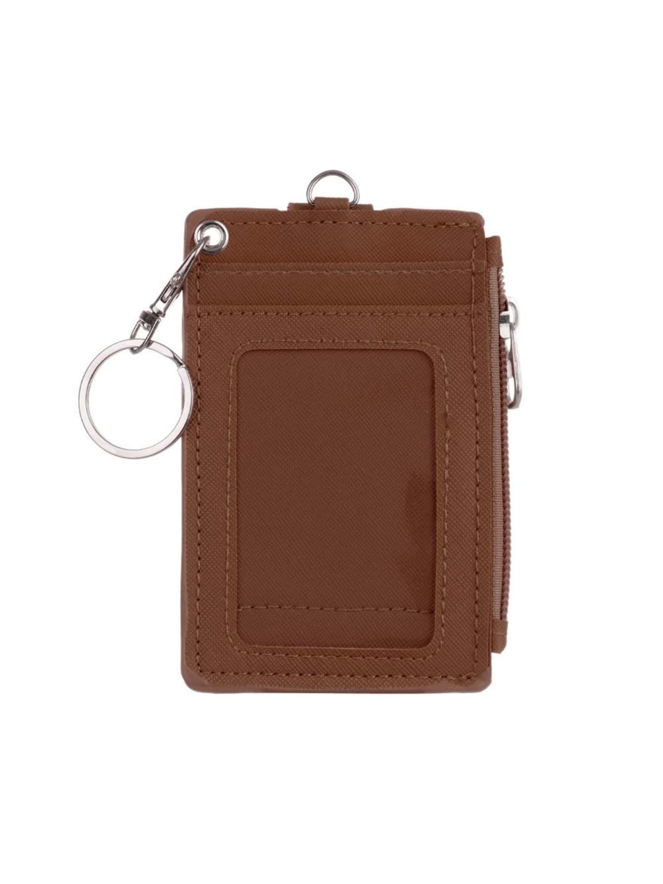 Portable Pu Leather Business Id Card Credit Badge Holder Coin Purse Wallet Key Chain - Brown - View 1
