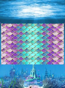 1pc Mermaid-themed Party Photo Backdrop Banner, Purple-blue Gradient Background Cloth - Multicolor - View 2