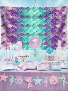 1pc Mermaid-themed Party Photo Backdrop Banner, Purple-blue Gradient Background Cloth - Multicolor - View 1