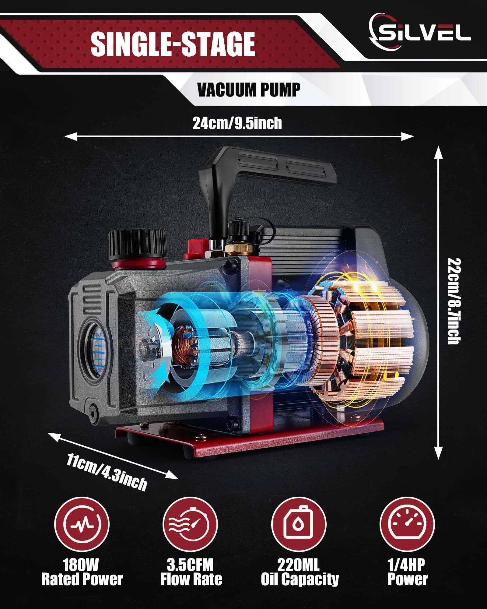 SILVEL 1/4HP HVAC Vacuum Pump, 3.5CFM Single Stage AC Vacuum Pump and