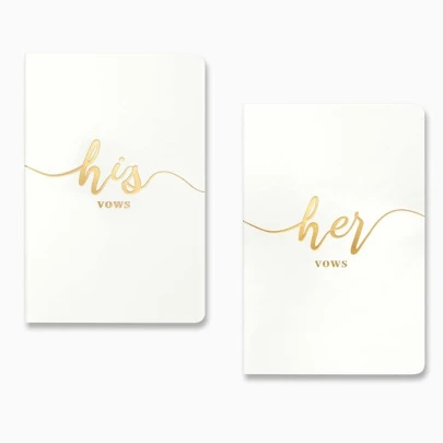 Vow Books For Wedding His And Hers Elegant Gold Foil Set Of 2 Wedding Notebook With 28 Pages(White+White) Back To School