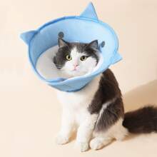 1入組藍鯊風格寵物術后防舔防咬頭套和軟項圈，用於貓狗保護 - 藍色 - 查看 1