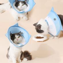 1入組藍鯊風格寵物術后防舔防咬頭套和軟項圈，用於貓狗保護 - 藍色 - 查看 3