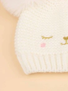 1st Baby Vintermössa Varma Småbarnsmössor Söta Pompom Mössor Stickade Beanie Beanie Babysnöhattar För Baby Girl - Vitt - Visa 5