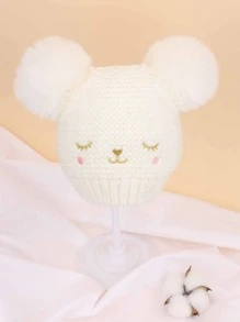 1st Baby Vintermössa Varma Småbarnsmössor Söta Pompom Mössor Stickade Beanie Beanie Babysnöhattar För Baby Girl - Vitt - Visa 3