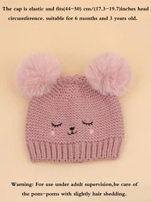 1 件装婴儿冬帽保暖幼儿无檐小帽可爱绒球帽针织婴儿无檐小帽婴儿雪帽适合女婴 - 粉色 - 查看 2